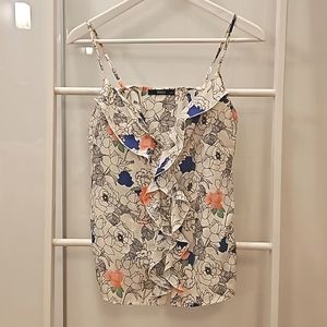 White floral print vest top with ruffle front S